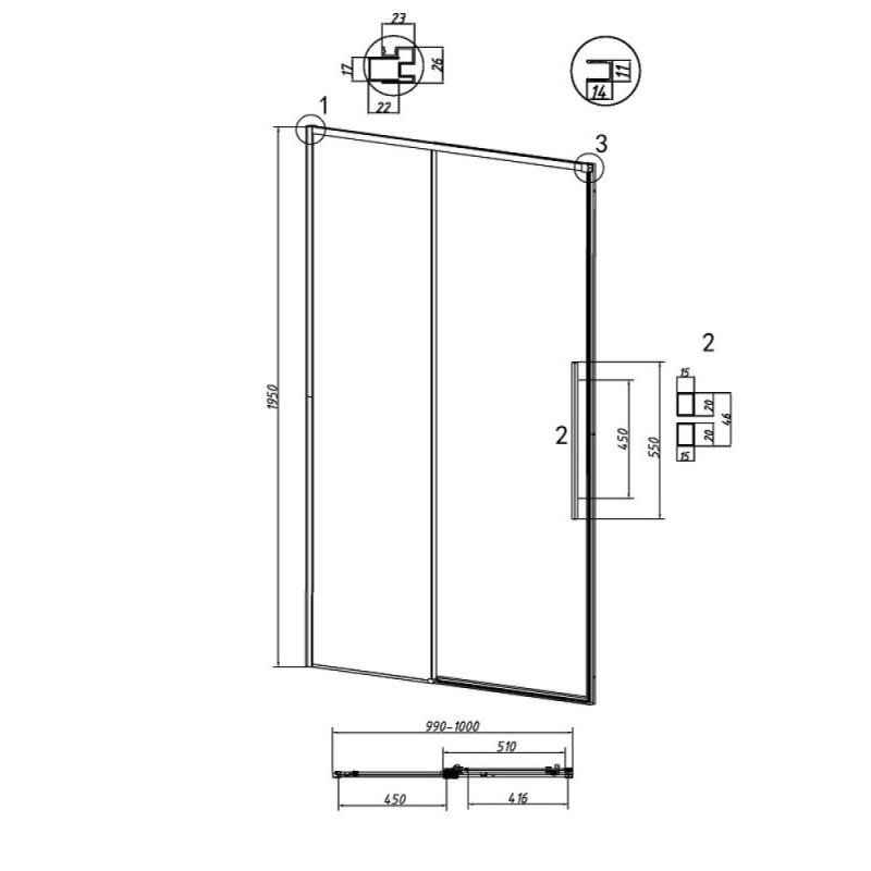 Душевая дверь Grossman Galaxy 100.K33.01.100.21.02, 100 см, стекло шиншилла, профиль черный матовый
