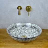 Раковина Bronze de Luxe Марракеш, 40.5 х 40.5 х 12.5 см, накладная, белая/серая, 1008G