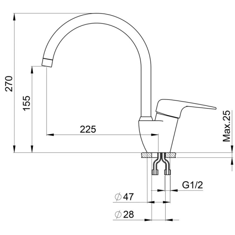 Смеситель Granula GR-1024 1024sl, для кухонной мойки, сланец