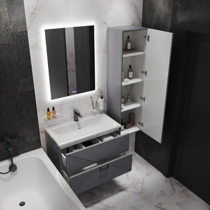 Тумба под раковину Grossman Луксор 107058, 70 см, подвесная, цвет графит матовый