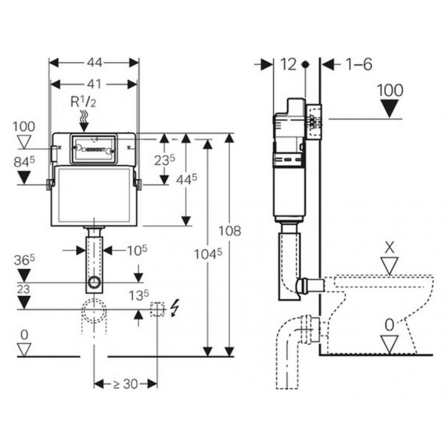 Смывной бачок скрытого монтажа Geberit UP 100 Delta 109.100.00.1