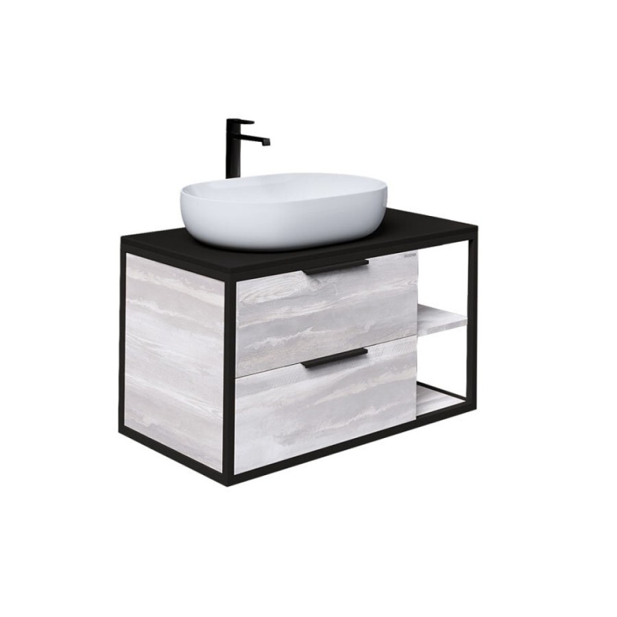 Тумба под раковину Grossman Лофт 90, подвесная, шанико/металл черный, 109002