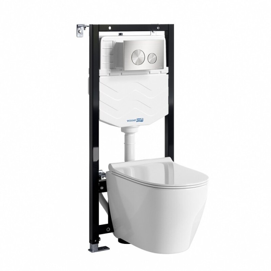 Инсталляция WasserKRAFT 10TLT.010.ME.BN02.H002, с подвесным безободковым унитазом Mindel, крышка микролифт, клавиша никель
