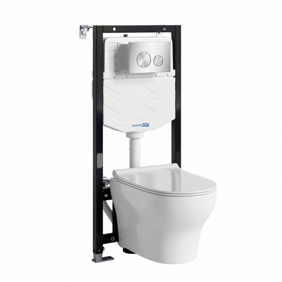 Инсталляция WasserKRAFT 10TLT.010.ME.BN02.H001, с подвесным безободковым унитазом Berkel, крышка микролифт, клавиша никель