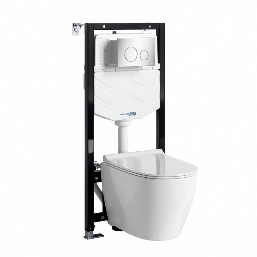 Инсталляция WasserKRAFT 10TLT.010.ME.CH02.H002, с подвесным безободковым унитазом Mindel, крышка микролифт, клавиша хром