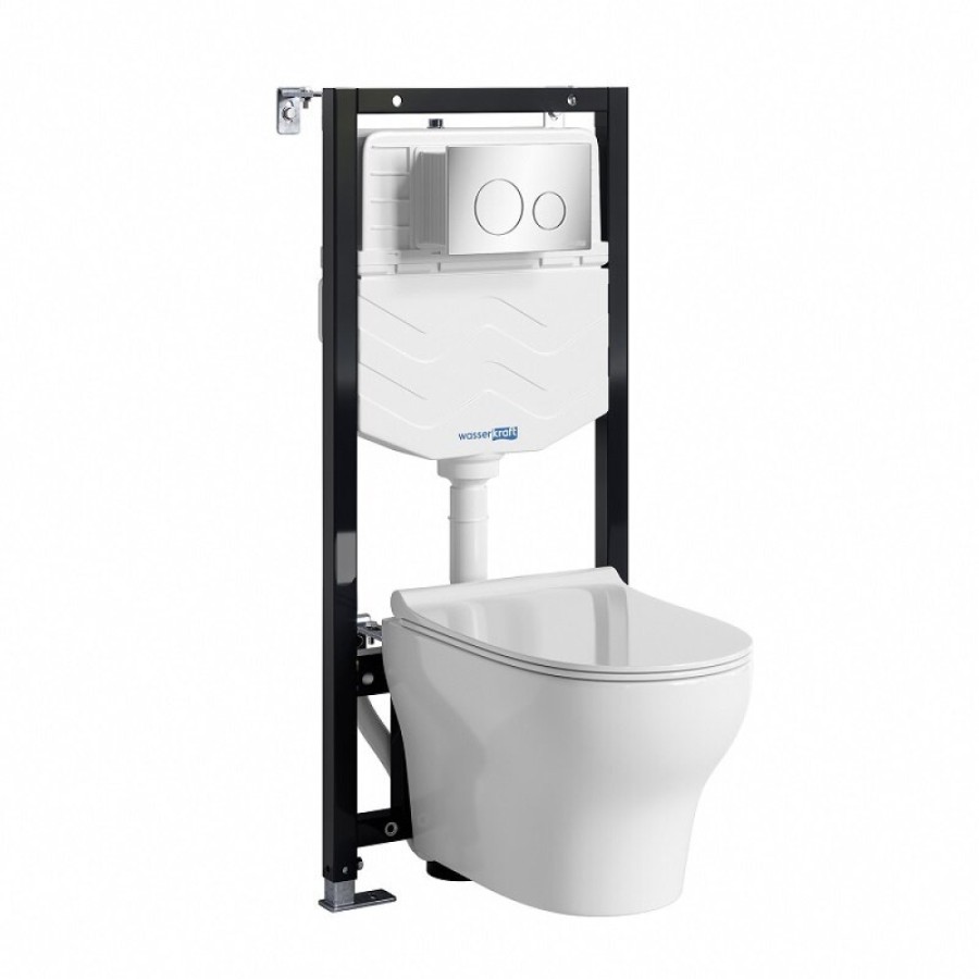 Инсталляция WasserKRAFT 10TLT.010.ME.CH02.H001, с подвесным безободковым унитазом Berkel, крышка микролифт, клавиша хром