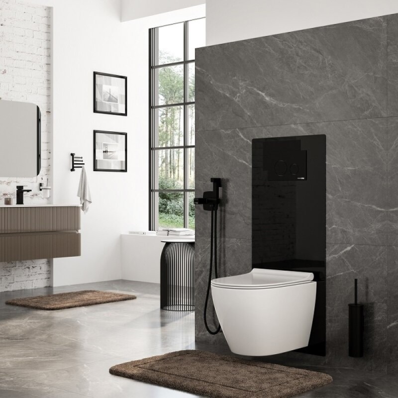 Инсталляция WasserKRAFT 10TLT.010.ME.MG02.H002, с подвесным безободковым унитазом Mindel, крышка микролифт, клавиша золото матовое