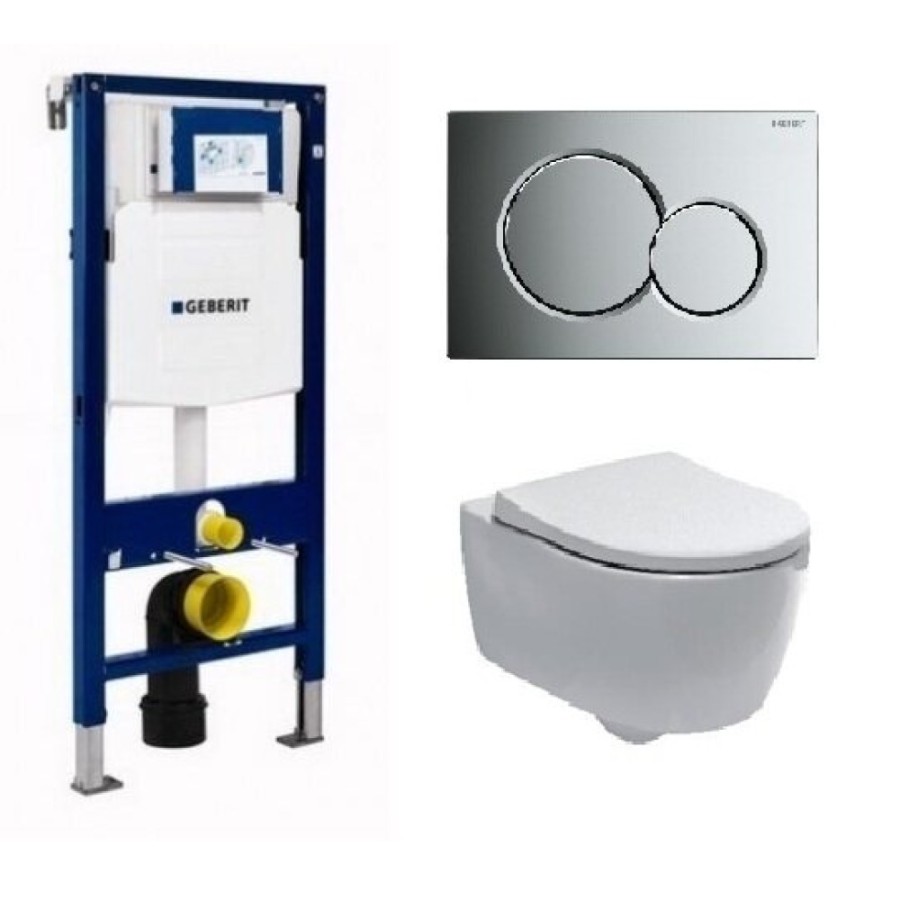 Инсталляция Geberit с безободковым унитазом Geberit iCon Rimfree 204060000, сиденье микролифт клавиша хром, комплект Santehnica.ru 303229