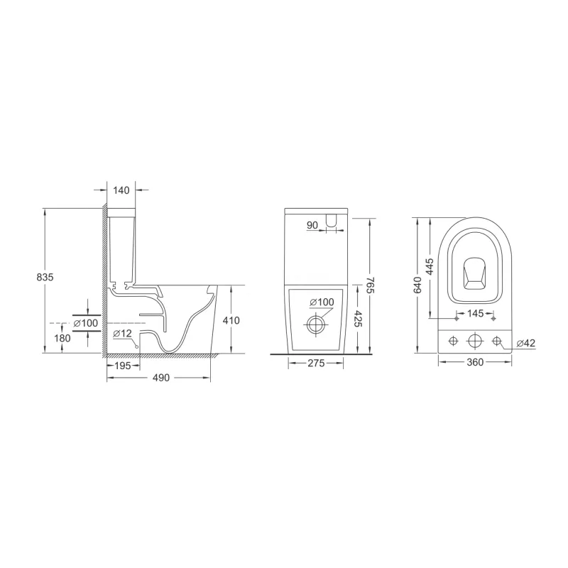 Унитаз напольный Grossman GR-4458MSQ (640х360х835) безободковый,белый матовый с тонкой крышкой,микролифт,смыв торнадо