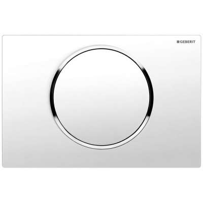 Клавиша смыва Geberit Sigma 10, 115.758.KJ.5, одинарный смыв, рамка-белая/кнопка-белая/кольцо-глянцевый хром