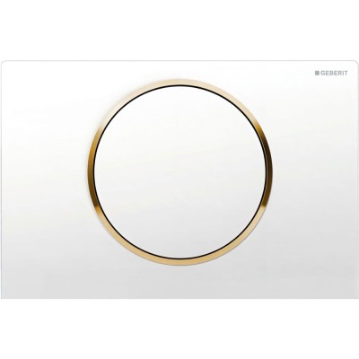 Клавиша смыва Geberit Sigma 10, 115.758.KK.5, одинарный смыв, рамка-белая/кнопка-белая/кольцо-золото