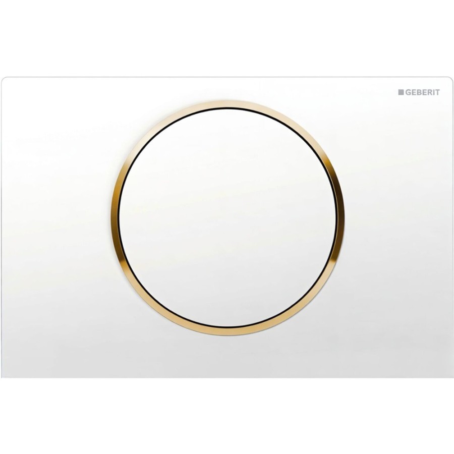 Клавиша смыва Geberit Sigma 10, 115.758.KK.5, одинарный смыв, рамка-белая/кнопка-белая/кольцо-золото