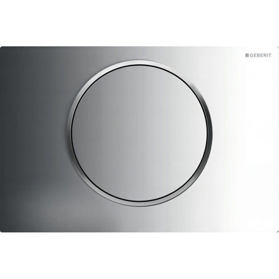 Клавиша смыва Geberit Sigma 10, 115.758.SN.5, одинарный смыв, кнопка, рамка-нержавеющая сталь/кольцо-глянцевый хром