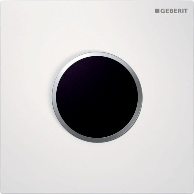 Клавиша смыва для писсуара Geberit Type 10, 116.025.KL.1, панель - белая, кольцо - матовый хром, питание 230W