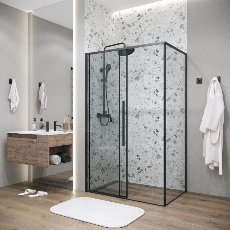 Душевой уголок Grossman Galaxy 120.K33.01.1010.21.00, 100 х 100 см, стекло прозрачное, профиль черный матовый