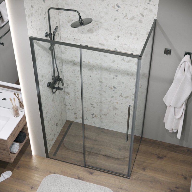Душевой уголок Grossman Galaxy 100 х 90 x 195 см, дверь раздвижная, стекло прозрачное, графит сатин, 120.K33.01.1090.42.00