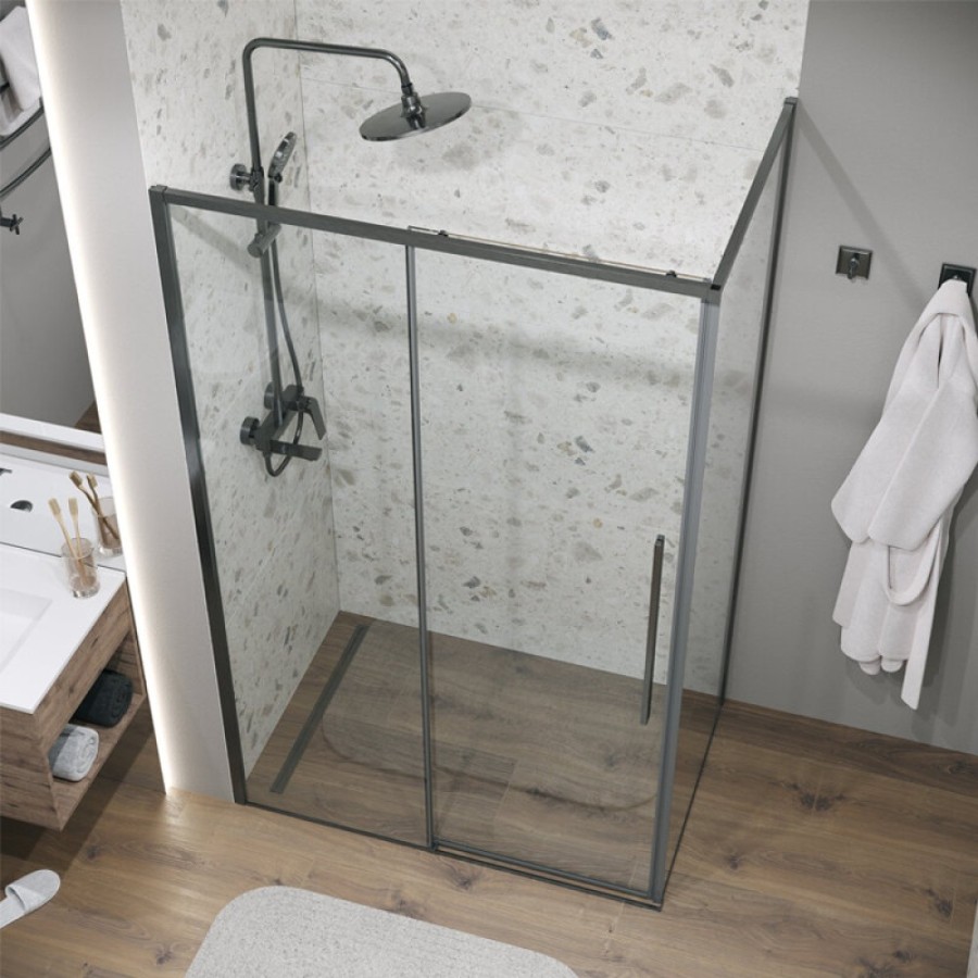 Душевой уголок Grossman Galaxy 100 х 90 x 195 см, дверь раздвижная, стекло прозрачное, графит сатин, 120.K33.01.1090.42.00