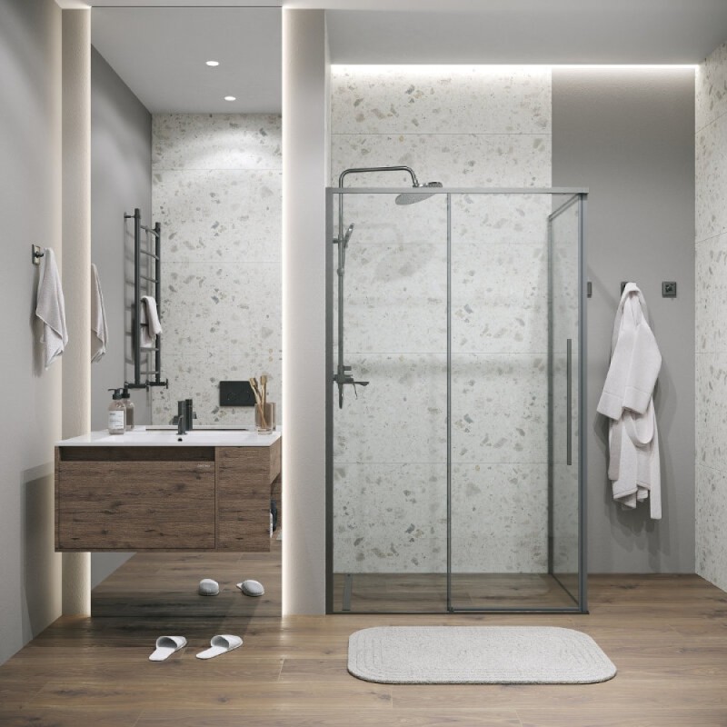 Душевой уголок Grossman Galaxy 120.K33.01.1410.42.00, 140 х 100 см, стекло прозрачное, профиль графит сатин