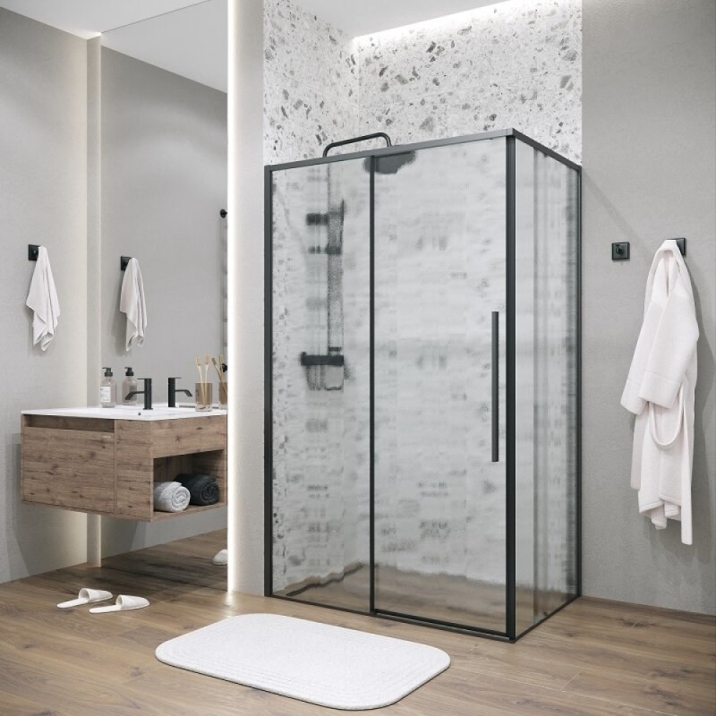 Душевой уголок Grossman Galaxy 120.K33.01.1480.21.02, 140 х 80 см, стекло шиншилла, профиль черный матовый