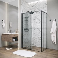 Душевой уголок Grossman Galaxy 120.K33.01.1480.21.02, 140 х 80 см, стекло шиншилла, профиль черный матовый