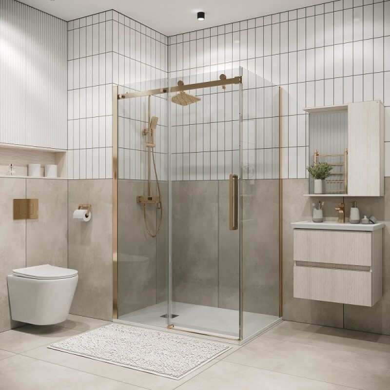 Душевой уголок Grossman Classic 120.K33.04.1080.32.00, 100 х 80 см, стекло прозрачное, профиль золото сатин