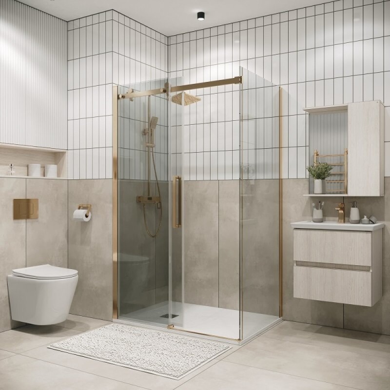 Душевой уголок Grossman Classic 120.K33.04.1080.32.00, 100 х 80 см, стекло прозрачное, профиль золото сатин