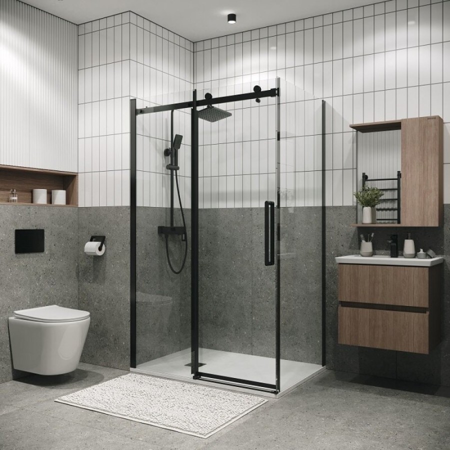 Душевой уголок Grossman Classic 120.K33.04.1090.21.00, 100 х 90 см, стекло прозрачное, профиль черный матовый