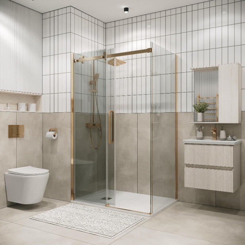 Душевой уголок Grossman Classic 120.K33.04.1380.32.00, 130 х 80 см, стекло прозрачное, профиль золото сатин