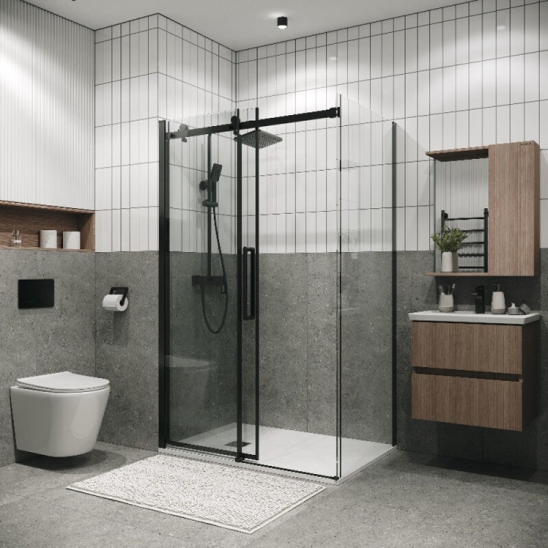 Душевой уголок Grossman Classic 120.K33.04.1410.21.00, 140 х 100 см, стекло прозрачное, профиль черный матовый