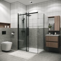 Душевой уголок Grossman Classic 120.K33.04.1470.21.00, 140 х 70 см, стекло прозрачное, профиль черный матовый