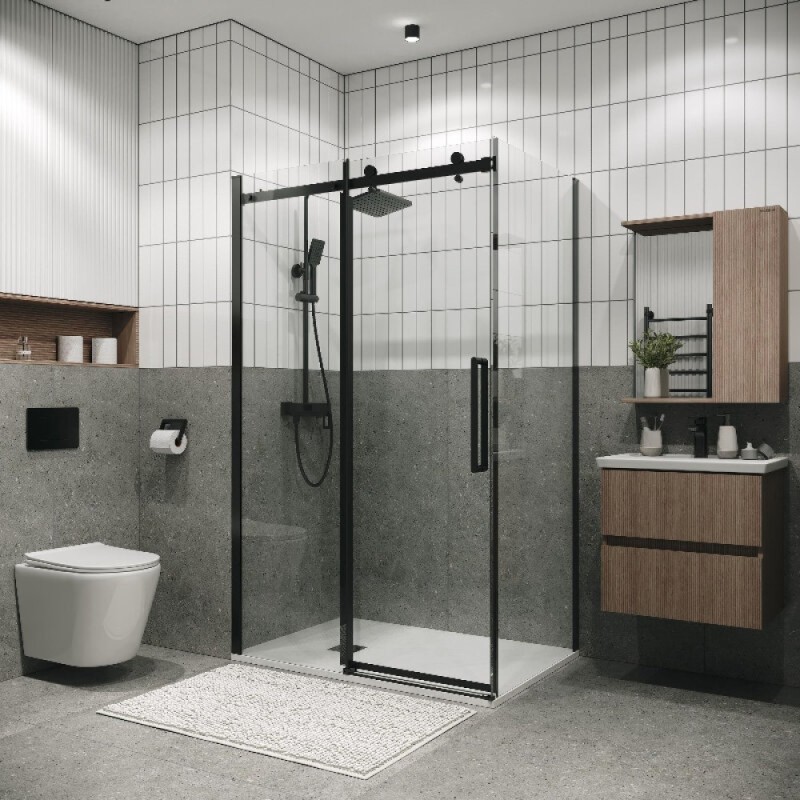 Душевой уголок Grossman Classic 120.K33.04.1490.21.00, 140 х 90 см, стекло прозрачное, профиль черный матовый