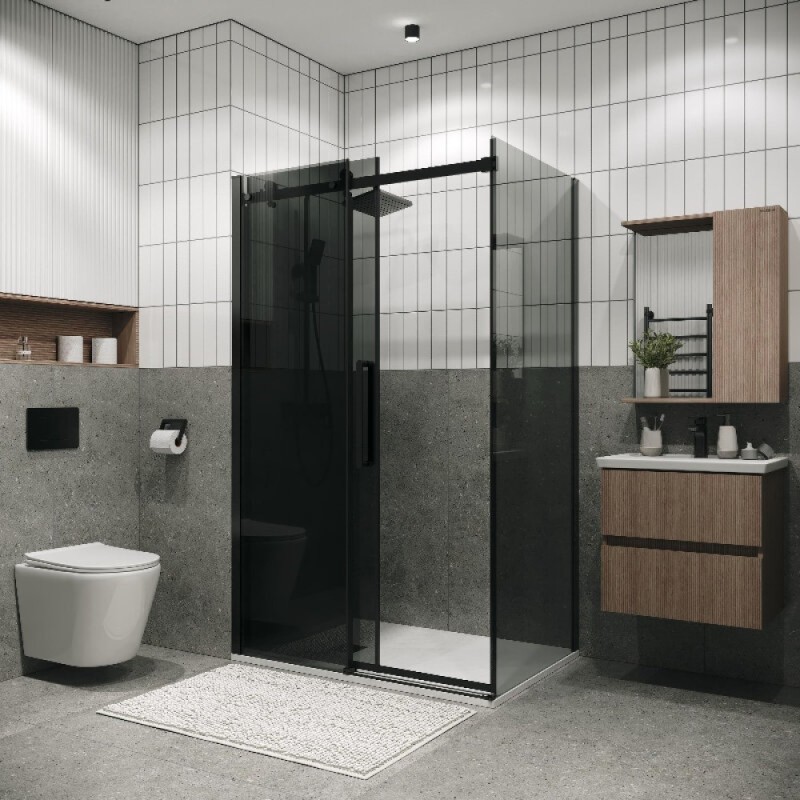 Душевой уголок Grossman Classic 120.K33.04.1580.21.10, 150 х 80 см, стекло тонированное, профиль черный матовый
