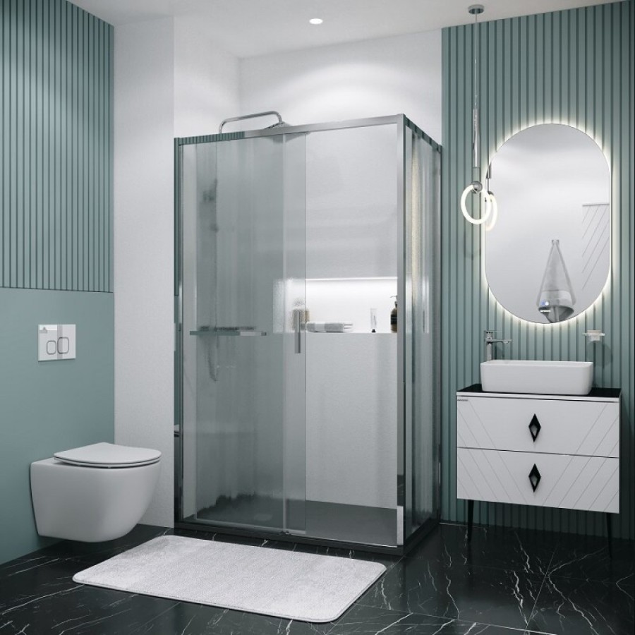 Душевой уголок Grossman Style 120.K33.05.1070.10.02, 100 х 70 см, стекло шиншилла, профиль хром