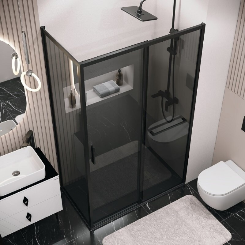 Душевой уголок Grossman Style 120.K33.05.1070.21.10, 100 х 70 см, стекло тонированное, профиль черный матовый