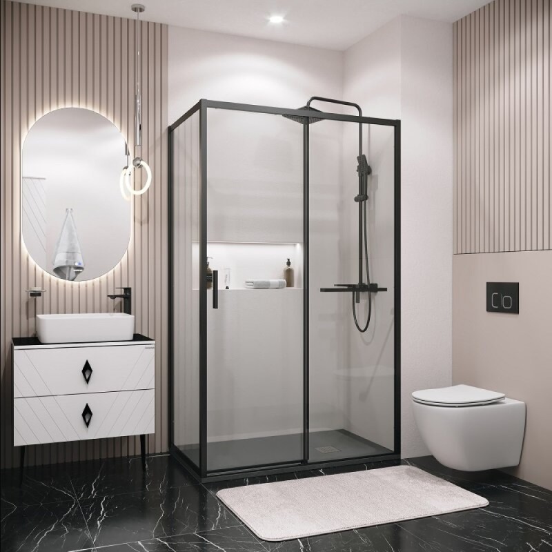 Душевой уголок Grossman Style 120.K33.05.1090.21.00, 100 х 90 см, стекло прозрачное, профиль черный матовый