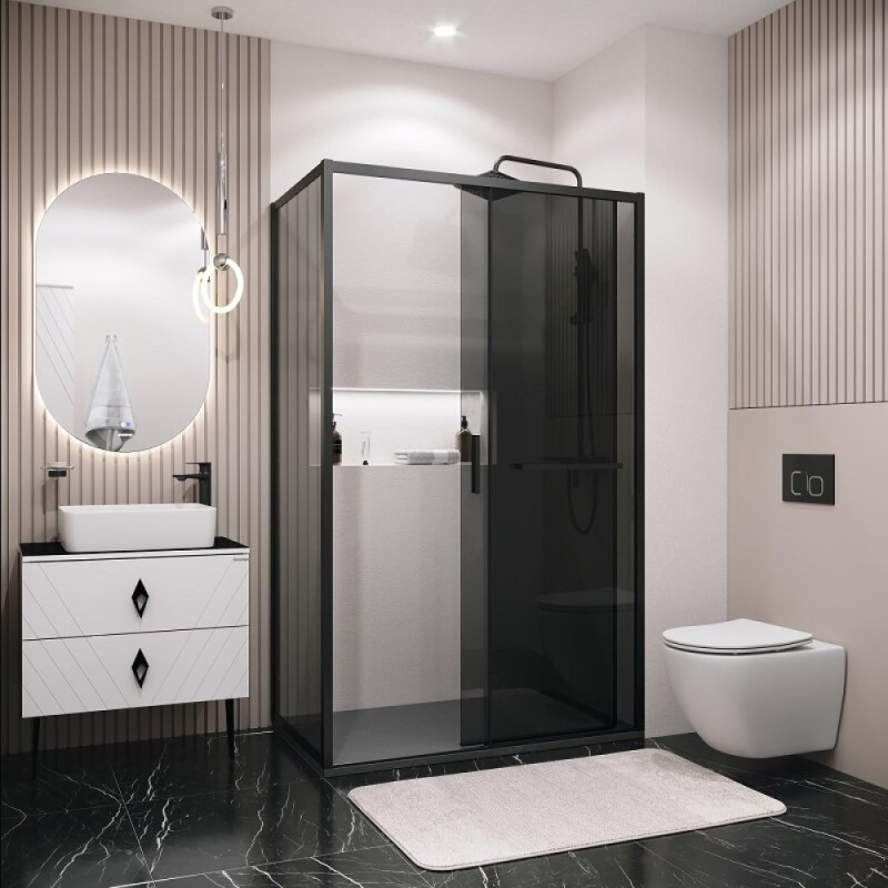 Душевой уголок Grossman Style 120.K33.05.1180.21.10, 110 х 80 см, стекло тонированное, профиль черный матовый