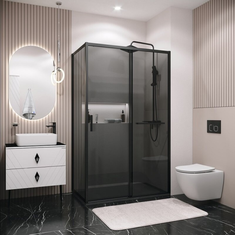 Душевой уголок Grossman Style 120.K33.05.1180.21.10, 110 х 80 см, стекло тонированное, профиль черный матовый