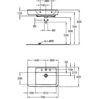 Раковина Geberit Renova Nr. 1 122180000/122175000, 75 см, L/R, керамика, белая