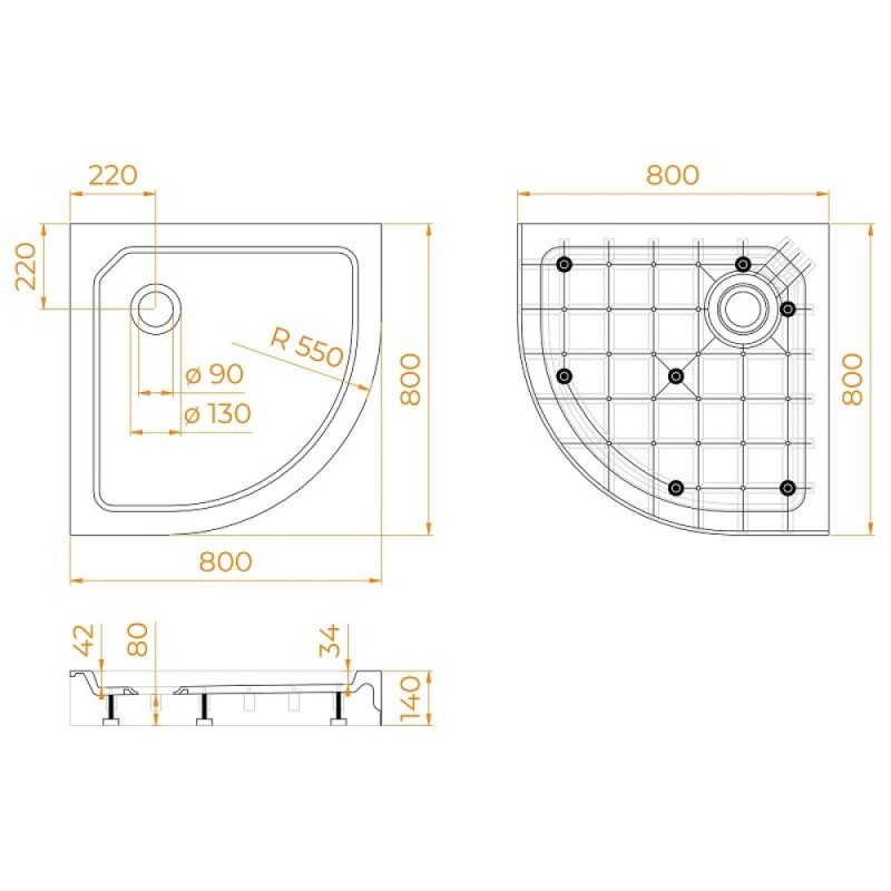 Душевой поддон RGW SMC/R-C, 12350488-01, 80 x 80 см, четверть круга, цвет белый