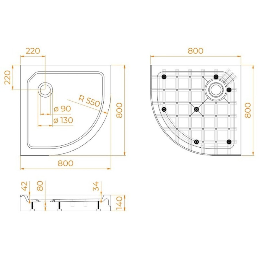 Душевой поддон RGW SMC/R-C, 12350488-01, 80 x 80 см, четверть круга, цвет белый