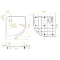 Душевой поддон RGW SMC/R-C, 12350499-01, 90 x 90 см, четверть круга, цвет белый