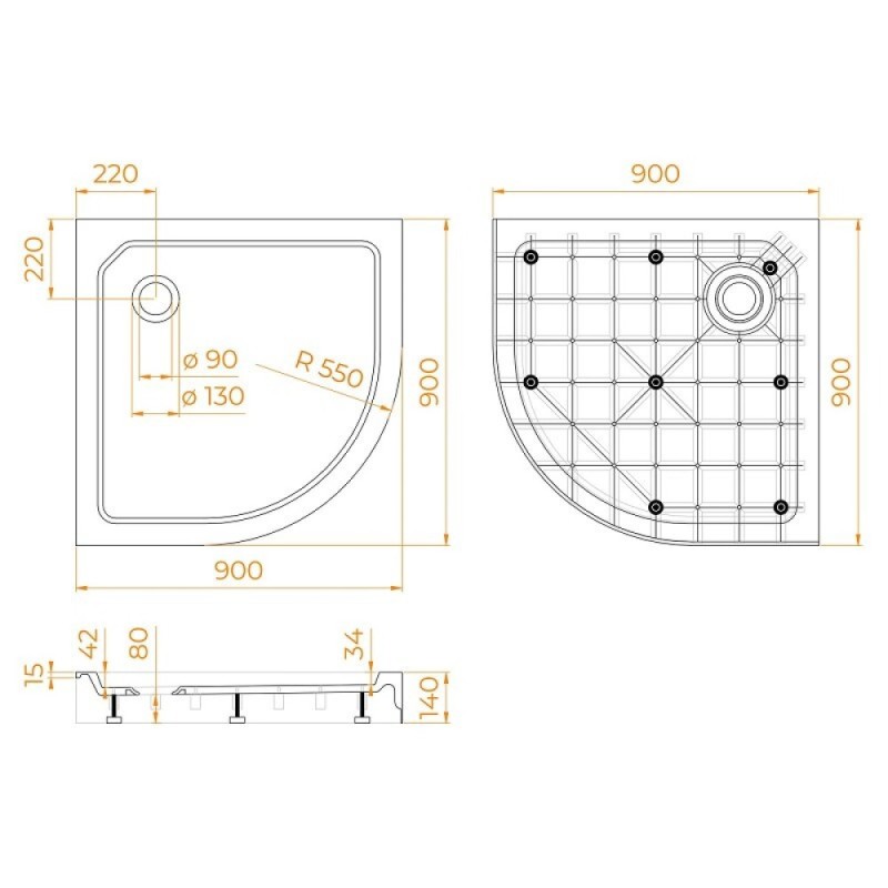 Душевой поддон RGW SMC/R-C, 12350499-01, 90 x 90 см, четверть круга, цвет белый
