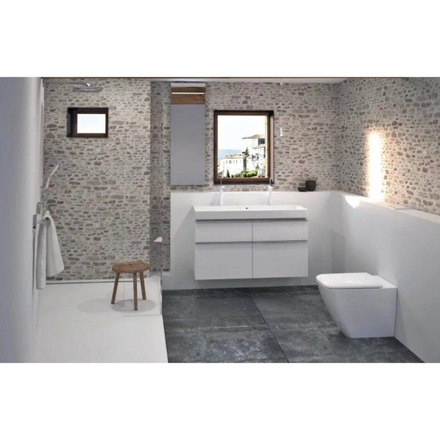 Раковина Geberit iCon 124020000, 120 х 48,5 см, с переливом по центру, 2 отверстия под смесители, белая