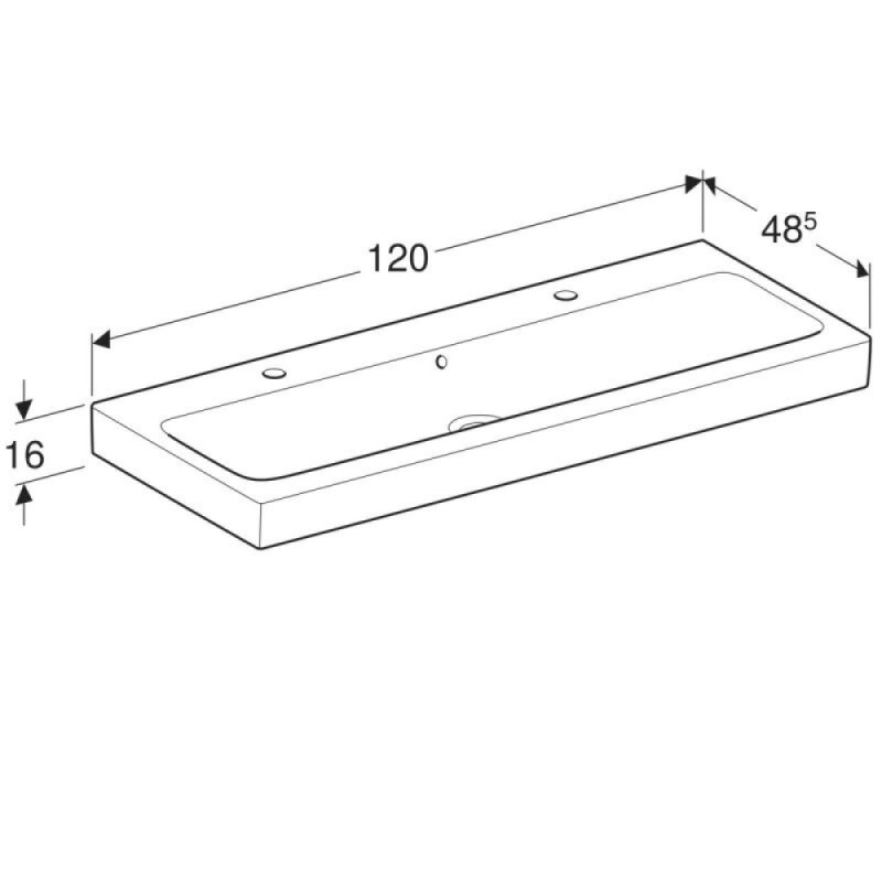 Раковина Geberit iCon 124020000, 120 х 48,5 см, с переливом по центру, 2 отверстия под смесители, белая