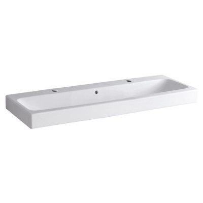 Раковина Geberit iCon 124020000, 120 х 48,5 см, с переливом по центру, 2 отверстия под смесители, белая