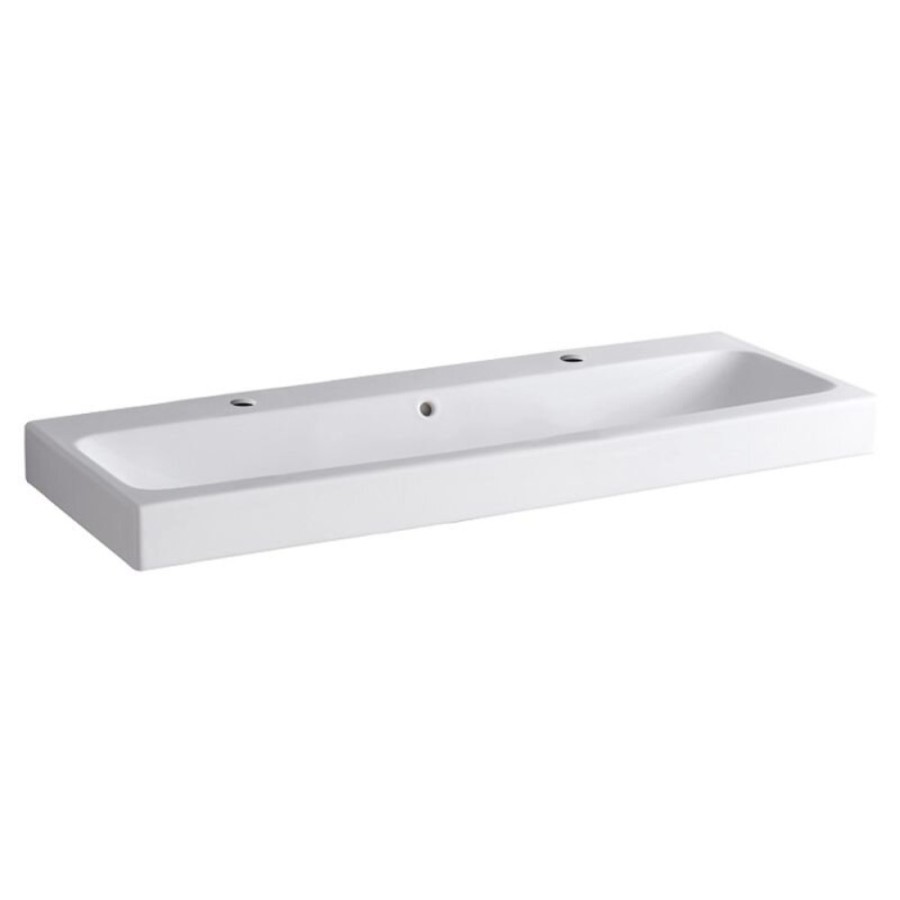 Раковина Geberit iCon 124020000, 120 х 48,5 см, с переливом по центру, 2 отверстия под смесители, белая
