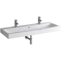 Раковина Geberit iCon 124020000, 120 х 48,5 см, с переливом по центру, 2 отверстия под смесители, белая