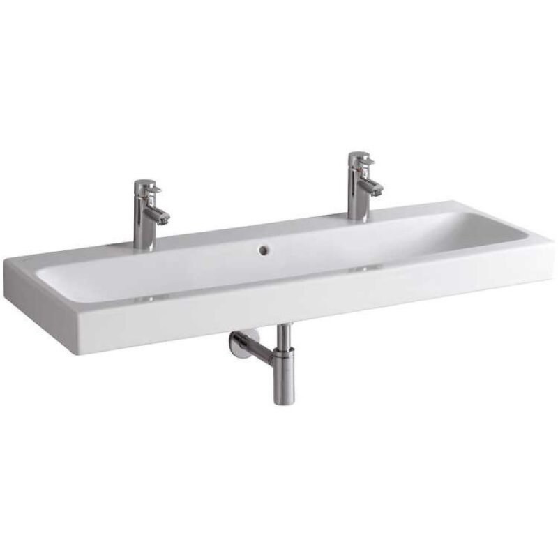 Раковина Geberit iCon 124020000, 120 х 48,5 см, с переливом по центру, 2 отверстия под смесители, белая
