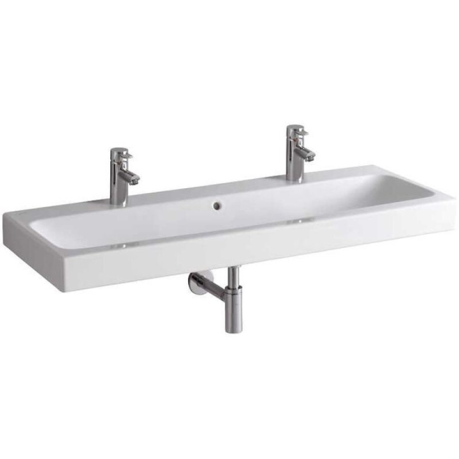Раковина Geberit iCon 124020000, 120 х 48,5 см, с переливом по центру, 2 отверстия под смесители, белая