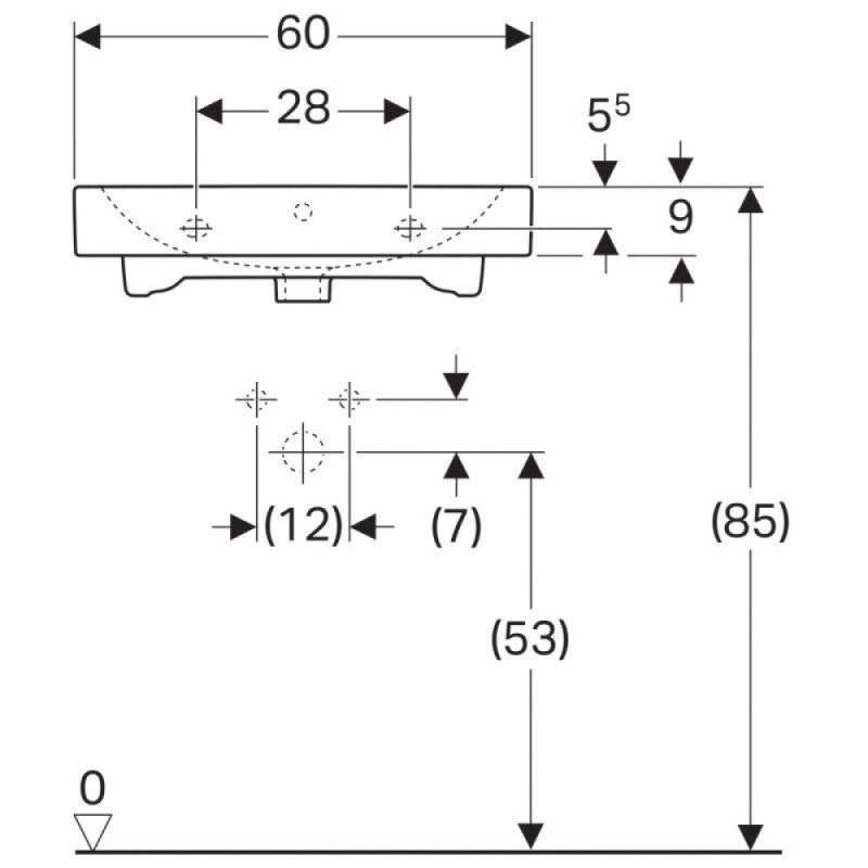 Раковина Geberit iCon 124063000, 60 см, фарфор, белая